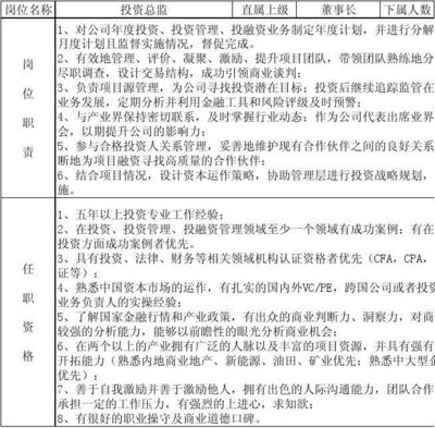 投資管理崗位說(shuō)明書(shū)